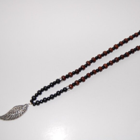 Angel Wing Necklace,Wood Necklace,26 inches,8mm Wooden Beads - Picture 4 of 4